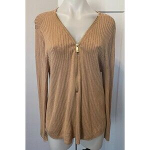 SOFT SURROUNDINGS Womens SWEATER Long Sleeve TAN Zip Front Size L